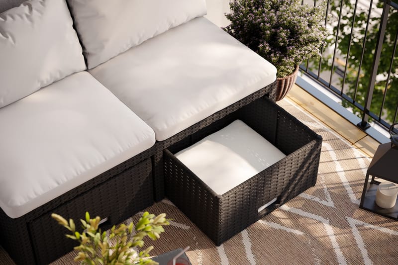 BAHAMAS Balkongsoffa med Pallar Svart - Utemöbler - Utesoffor & bänkar - Loungesoffa