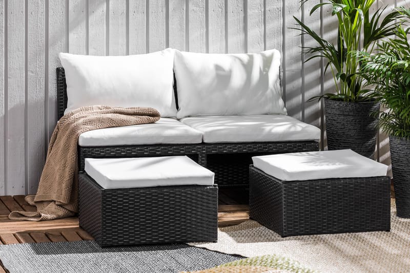 BAHAMAS Balkongsoffa med Pallar Svart - Utemöbler - Utesoffor & bänkar - Loungesoffa