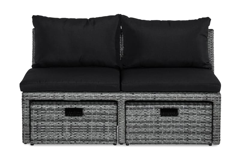 BAHAMAS Balkongsoffa med Pallar Grå/Svart - Utemöbler - Utesoffor & bänkar - Loungesoffa