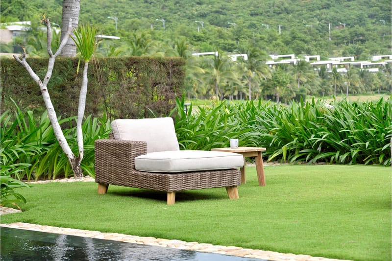 BAHAMAS Utesoffa med Armstöd Höger Beige/Teak - Utemöbler - Utesoffor & bänkar - Loungesoffa