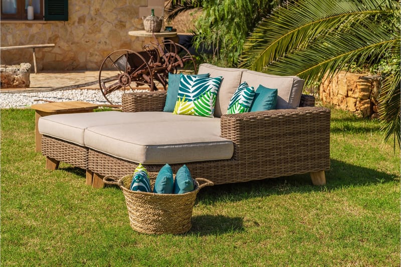 BAHAMAS Utesoffa med Armstöd Höger Beige/Teak - Utemöbler - Utesoffor & bänkar - Loungesoffa