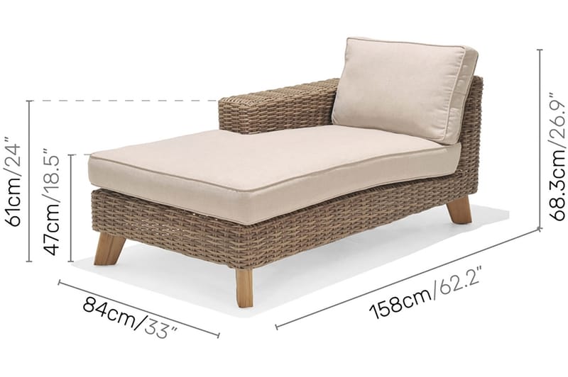 BAHAMAS Utesoffa med Armstöd Höger Beige/Teak - Utemöbler - Utesoffor & bänkar - Loungesoffa