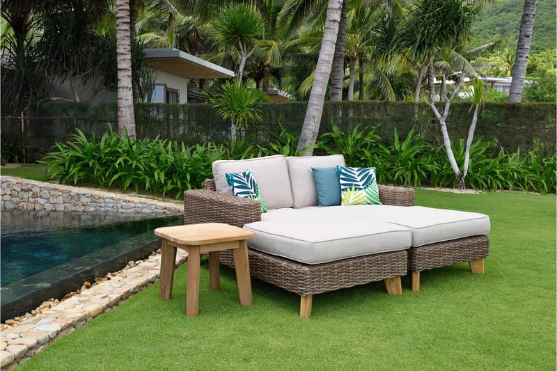 BAHAMAS Utesoffa med Armstöd Vänster Beige/Teak - Utemöbler - Utesoffor & bänkar - Loungesoffa
