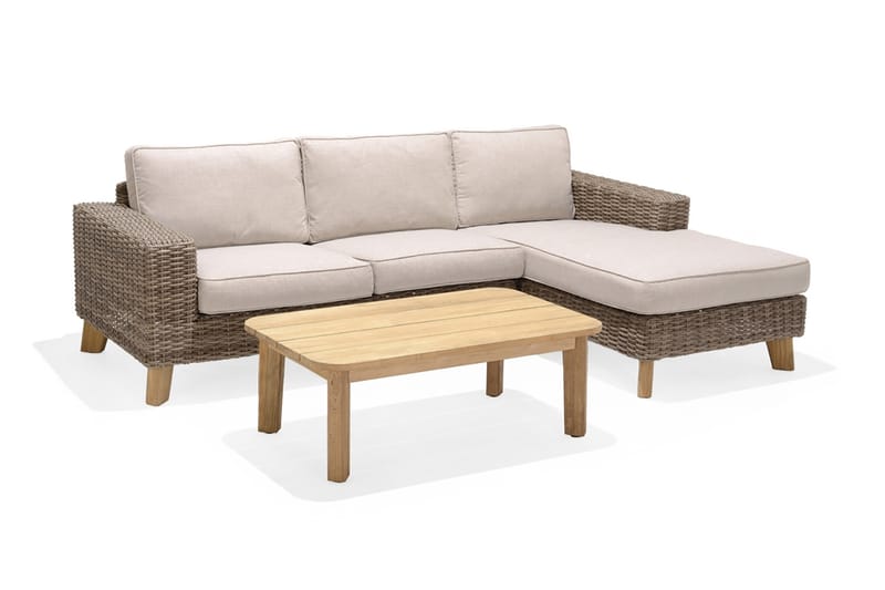 BAHAMAS Utesoffa med Armstöd Vänster Beige/Teak - Utemöbler - Utesoffor & bänkar - Loungesoffa
