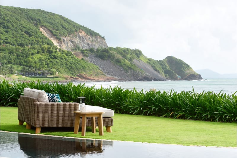 BAHAMAS Utesoffa med Armstöd Vänster Beige/Teak - Utemöbler - Utesoffor & bänkar - Loungesoffa