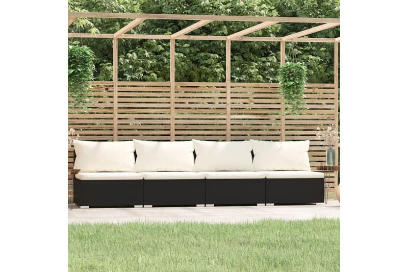 FyrsitsUtesoffa med dynor konstrotting svart - Svart/vit - Utemöbler - Utesoffor & bänkar - Loungesoffa