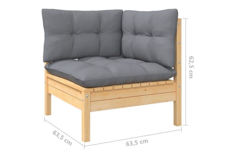 Hörnsoffa Utomhus med gråa dynor massiv furu - Grå - Utemöbler - Utesoffor & bänkar - Loungesoffa