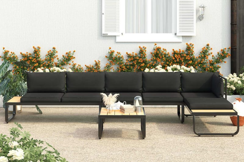 Hörnsoffa Utomhus set med dynor 4 delar aluminium och WPC - Grå - Utemöbler - Utesoffor & bänkar - Loungesoffa