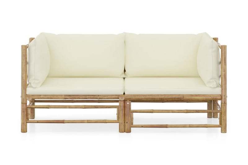 Loungegrupp för trädgården med gräddvita dynor 2 delar bambu - Loungesoffa