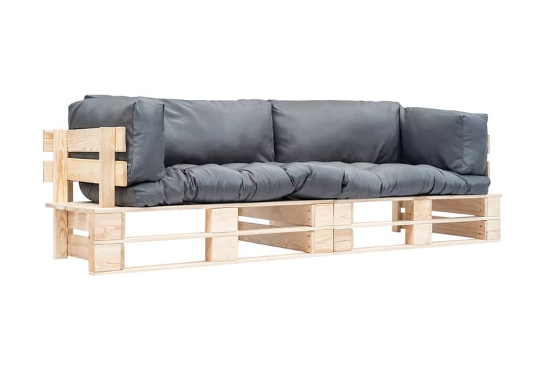 Pallsoffa Utomhus 2 delar med grå dynor furu - Grå - Utemöbler - Utesoffor & bänkar - Loungesoffa