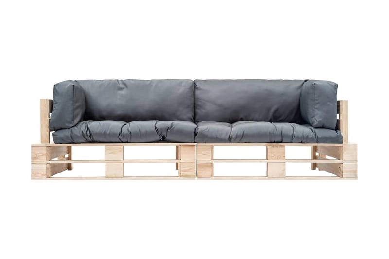 Pallsoffa Utomhus 2 delar med grå dynor furu - Grå - Utemöbler - Utesoffor & bänkar - Loungesoffa