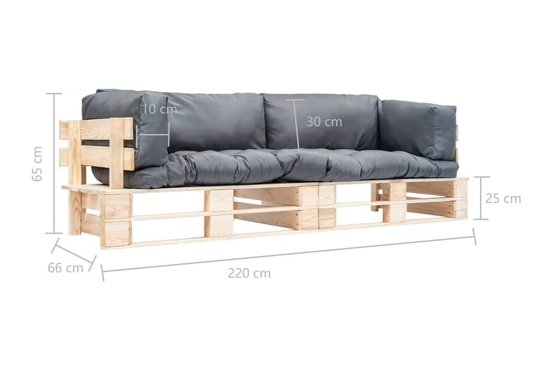 Pallsoffa Utomhus 2 delar med grå dynor furu - Grå - Utemöbler - Utesoffor & bänkar - Loungesoffa