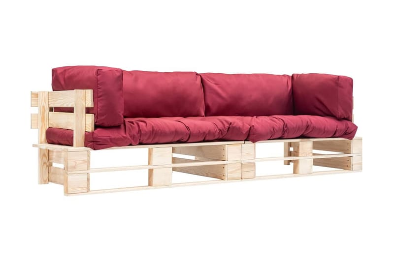 Pallsoffa Utomhus 2 delar med röda dynor furu - Röd - Utemöbler - Utesoffor & bänkar - Loungesoffa