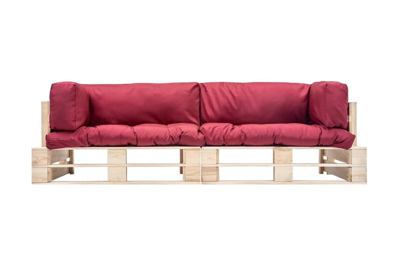 Pallsoffa Utomhus 2 delar med röda dynor furu - Röd - Utemöbler - Utesoffor & bänkar - Loungesoffa