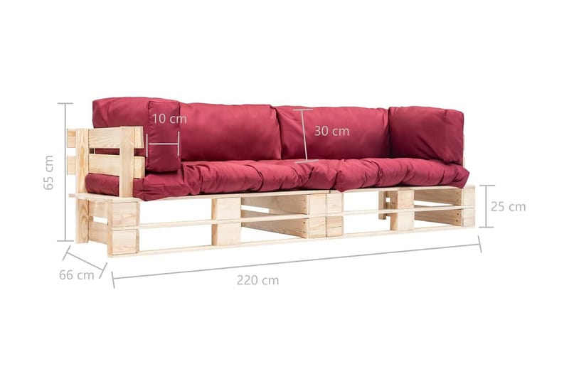Pallsoffa Utomhus 2 delar med röda dynor furu - Röd - Utemöbler - Utesoffor & bänkar - Loungesoffa