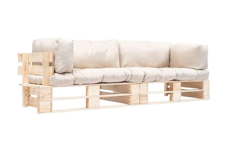Pallsoffa Utomhus 2 delar med sandfärgade dynor furu - Beige - Utemöbler - Utesoffor & bänkar - Loungesoffa