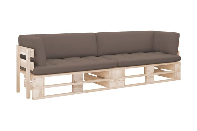 Pallsoffa Utomhus 2-sits med dynor impregnerad furu - Brun - Utemöbler - Utesoffor & bänkar - Loungesoffa