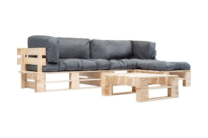 Pallsoffa Utomhus 4 delar med grå dynor trä - Grå - Utemöbler - Utesoffor & bänkar - Loungesoffa