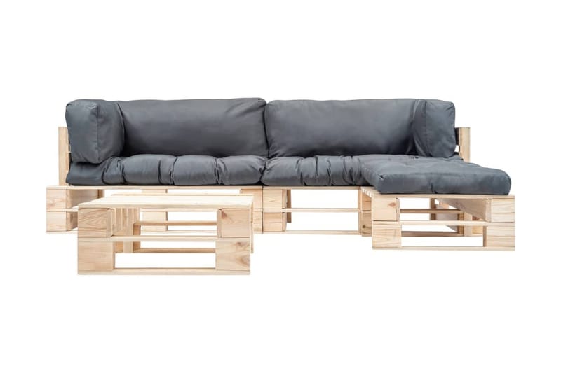 Pallsoffa Utomhus 4 delar med grå dynor trä - Grå - Utemöbler - Utesoffor & bänkar - Loungesoffa