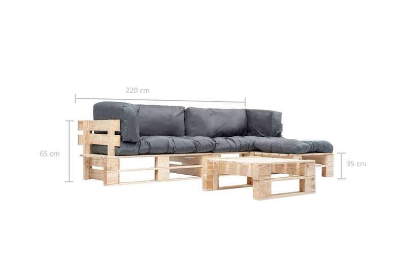 Pallsoffa Utomhus 4 delar med grå dynor trä - Grå - Utemöbler - Utesoffor & bänkar - Loungesoffa