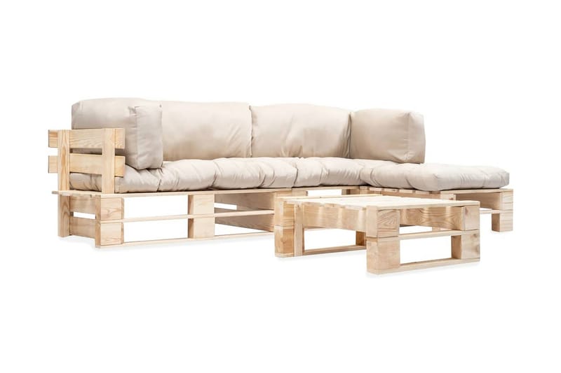 Pallsoffa Utomhus 4 delar med sandfärgade dynor trä - Beige - Utemöbler - Utesoffor & bänkar - Loungesoffa
