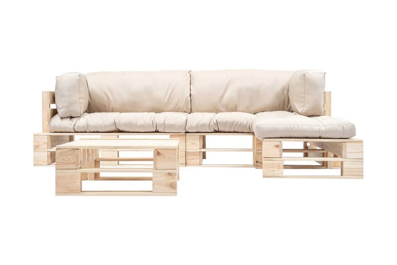 Pallsoffa Utomhus 4 delar med sandfärgade dynor trä - Beige - Utemöbler - Utesoffor & bänkar - Loungesoffa