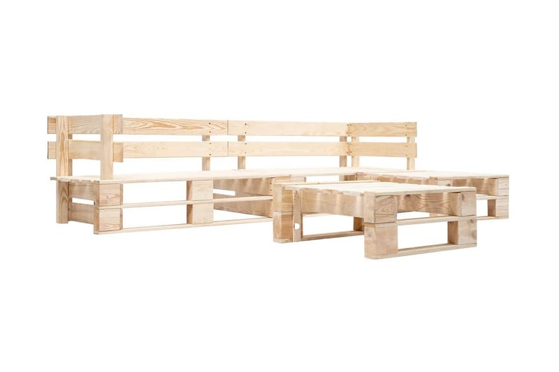 Pallsoffa Utomhus 4 delar med sandfärgade dynor trä - Beige - Utemöbler - Utesoffor & bänkar - Loungesoffa