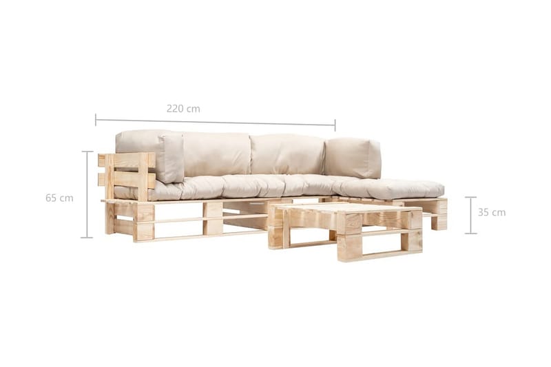 Pallsoffa Utomhus 4 delar med sandfärgade dynor trä - Beige - Utemöbler - Utesoffor & bänkar - Loungesoffa