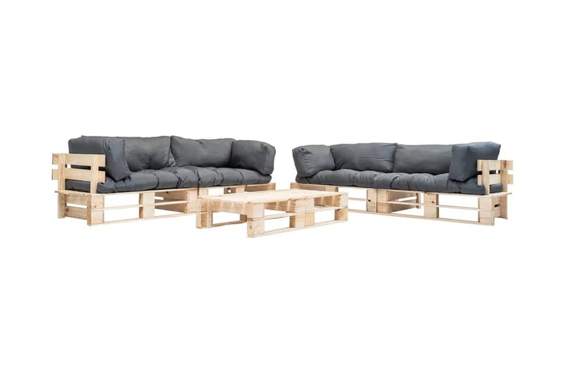 Pallsoffa Utomhus 6 delar med grå dynor trä - Grå - Utemöbler - Utesoffor & bänkar - Loungesoffa