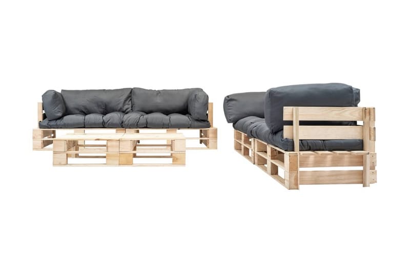 Pallsoffa Utomhus 6 delar med grå dynor trä - Grå - Utemöbler - Utesoffor & bänkar - Loungesoffa