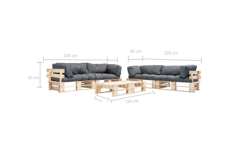 Pallsoffa Utomhus 6 delar med grå dynor trä - Grå - Utemöbler - Utesoffor & bänkar - Loungesoffa
