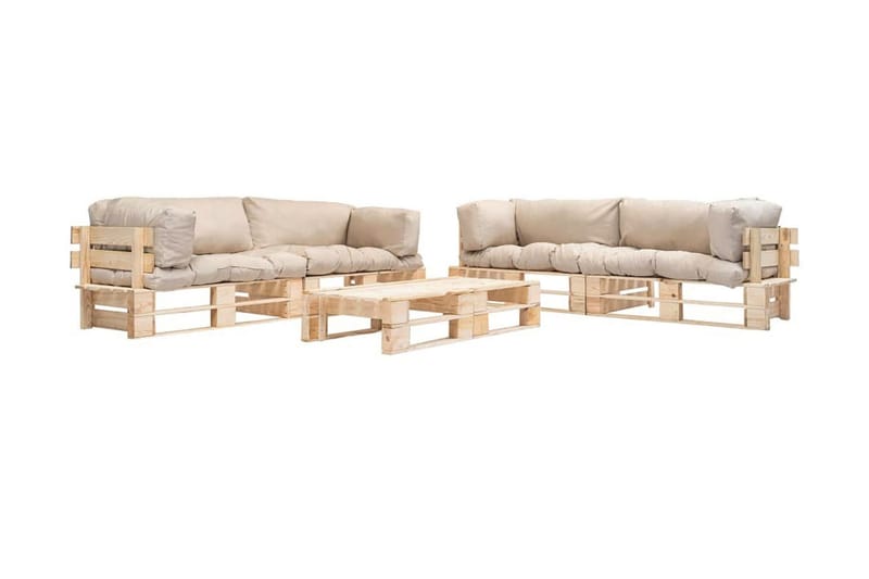 Pallsoffa Utomhus 6 delar med sandfärgade dynor trä - Beige - Utemöbler - Utesoffor & bänkar - Loungesoffa