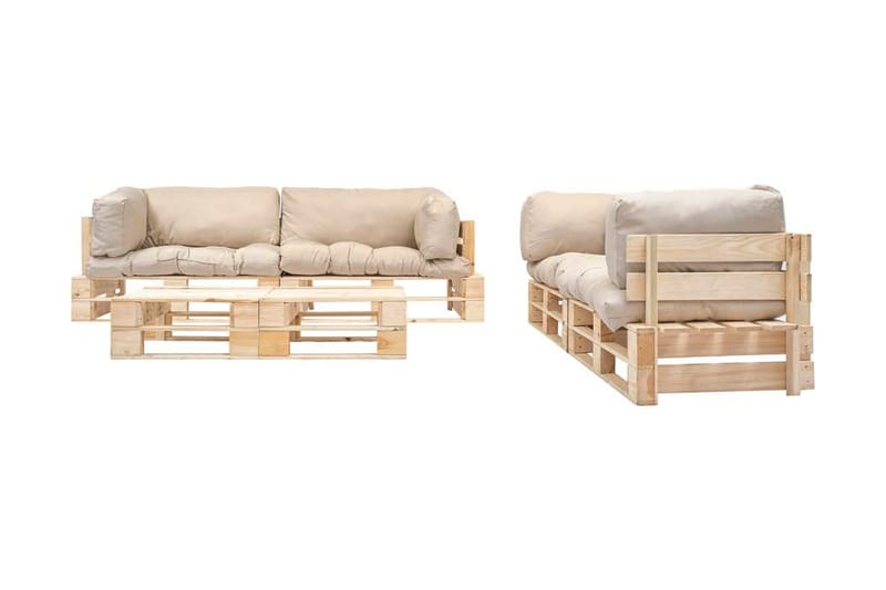 Pallsoffa Utomhus 6 delar med sandfärgade dynor trä - Beige - Utemöbler - Utesoffor & bänkar - Loungesoffa