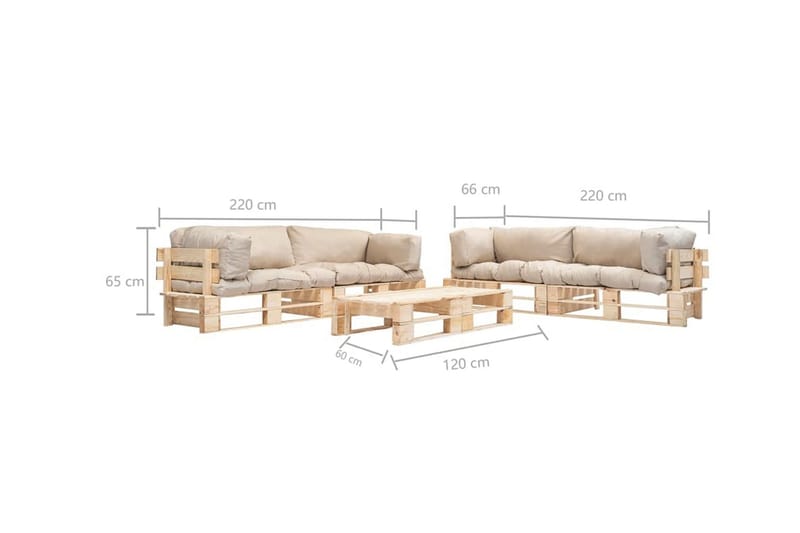 Pallsoffa Utomhus 6 delar med sandfärgade dynor trä - Beige - Utemöbler - Utesoffor & bänkar - Loungesoffa