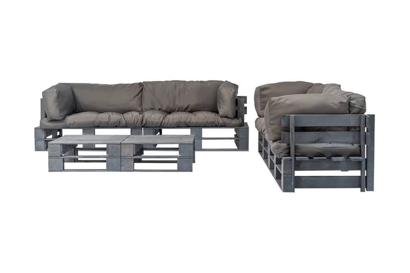 Pallsoffa Utomhus med dynor 6 delar trä grå - Grå - Utemöbler - Utesoffor & bänkar - Loungesoffa