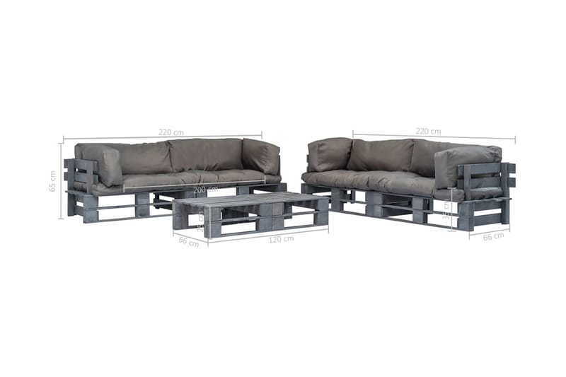 Pallsoffa Utomhus med dynor 6 delar trä grå - Grå - Utemöbler - Utesoffor & bänkar - Loungesoffa