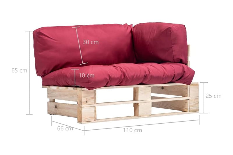 Pallsoffa Utomhus med röda dynor furu - Röd - Utemöbler - Utesoffor & bänkar - Loungesoffa