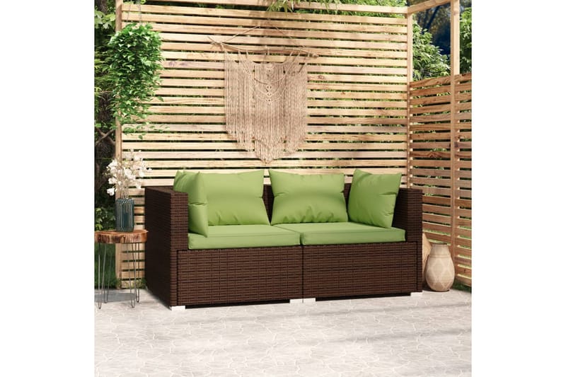 Utesoffa 2-sits med dynor konstrotting brun - Brun/Grön - Utemöbler - Utesoffor & bänkar - Loungesoffa