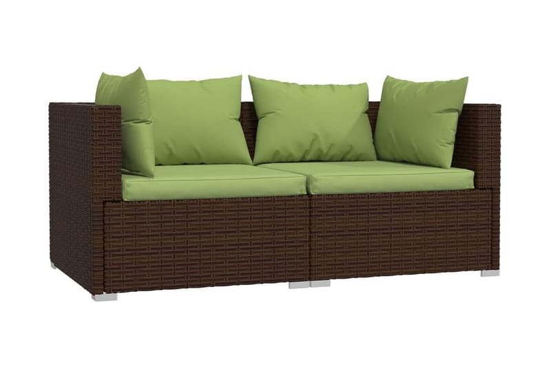 Utesoffa 2-sits med dynor konstrotting brun - Brun/Grön - Utemöbler - Utesoffor & bänkar - Loungesoffa