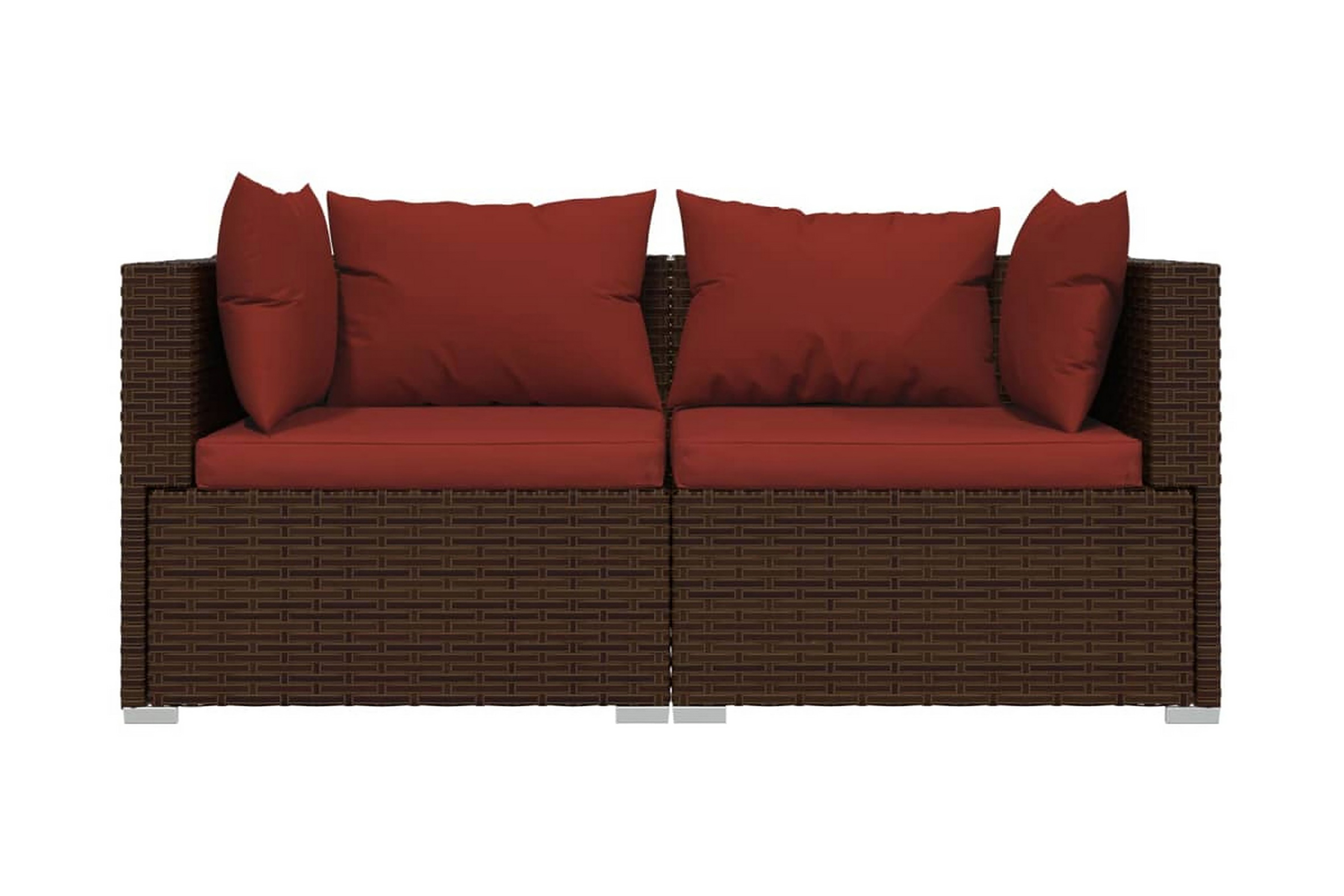 Soffa 2-sits med dynor konstrotting brun – Brun/Röd