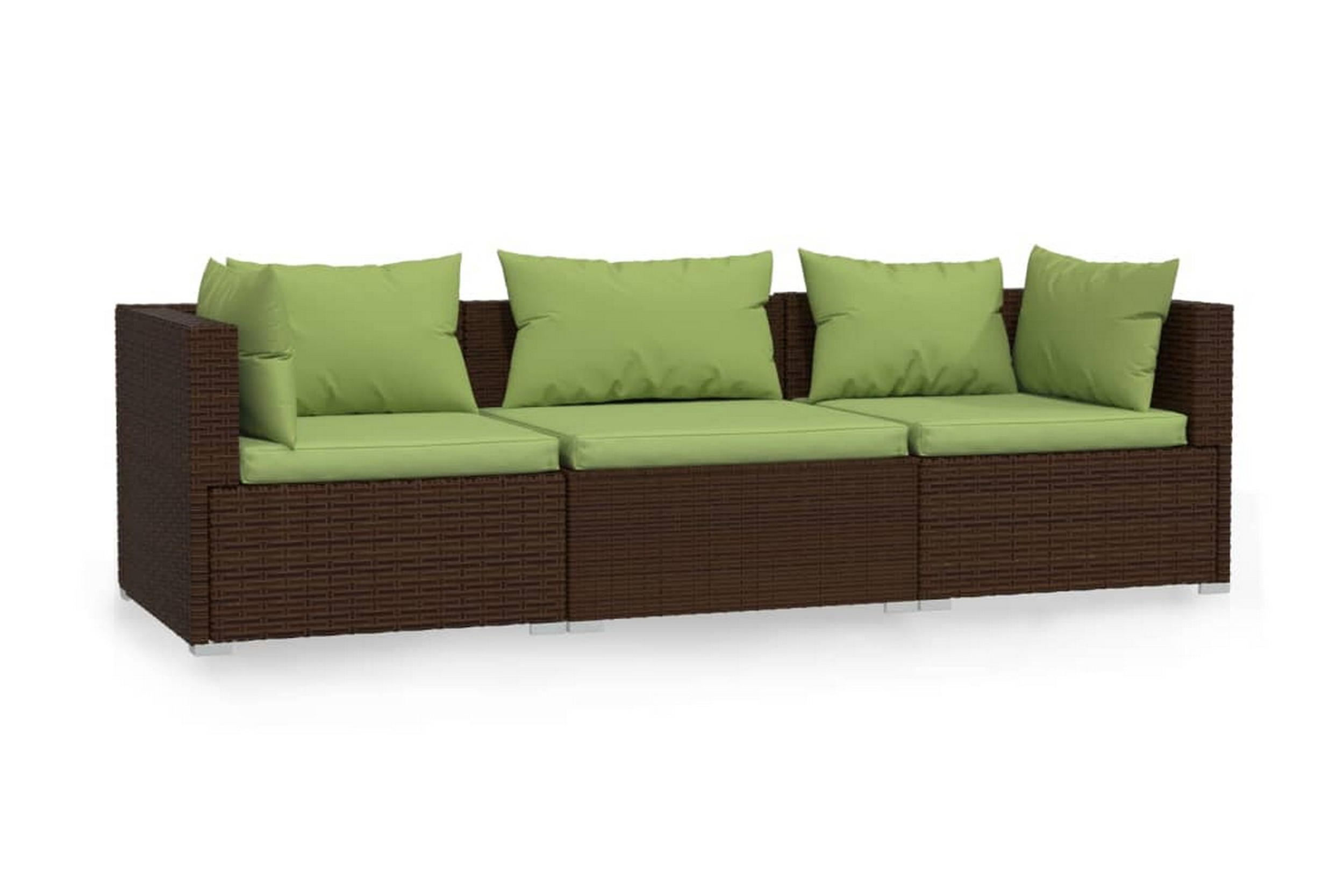 Soffa 3-sits med dynor brun konstrotting – Brun/Grön