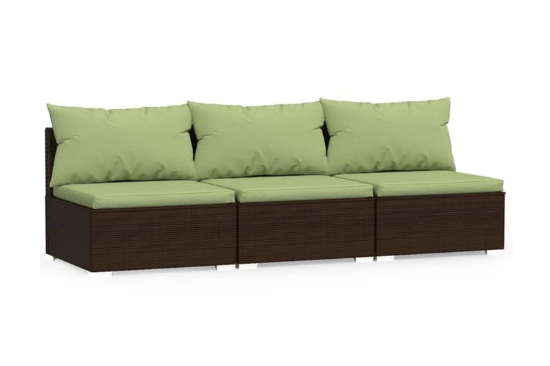 Soffa 3-sits med dynor konstrotting brun - Brun/Grön - Loungesoffa