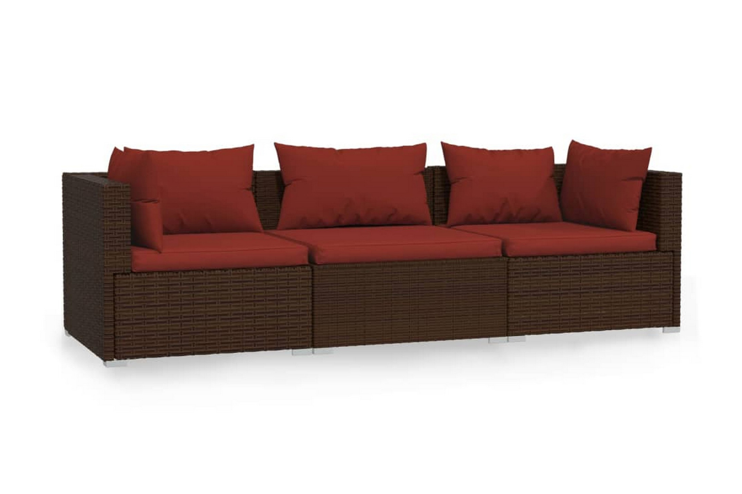Soffa 3-sits med dynor konstrotting brun – Brun/Röd