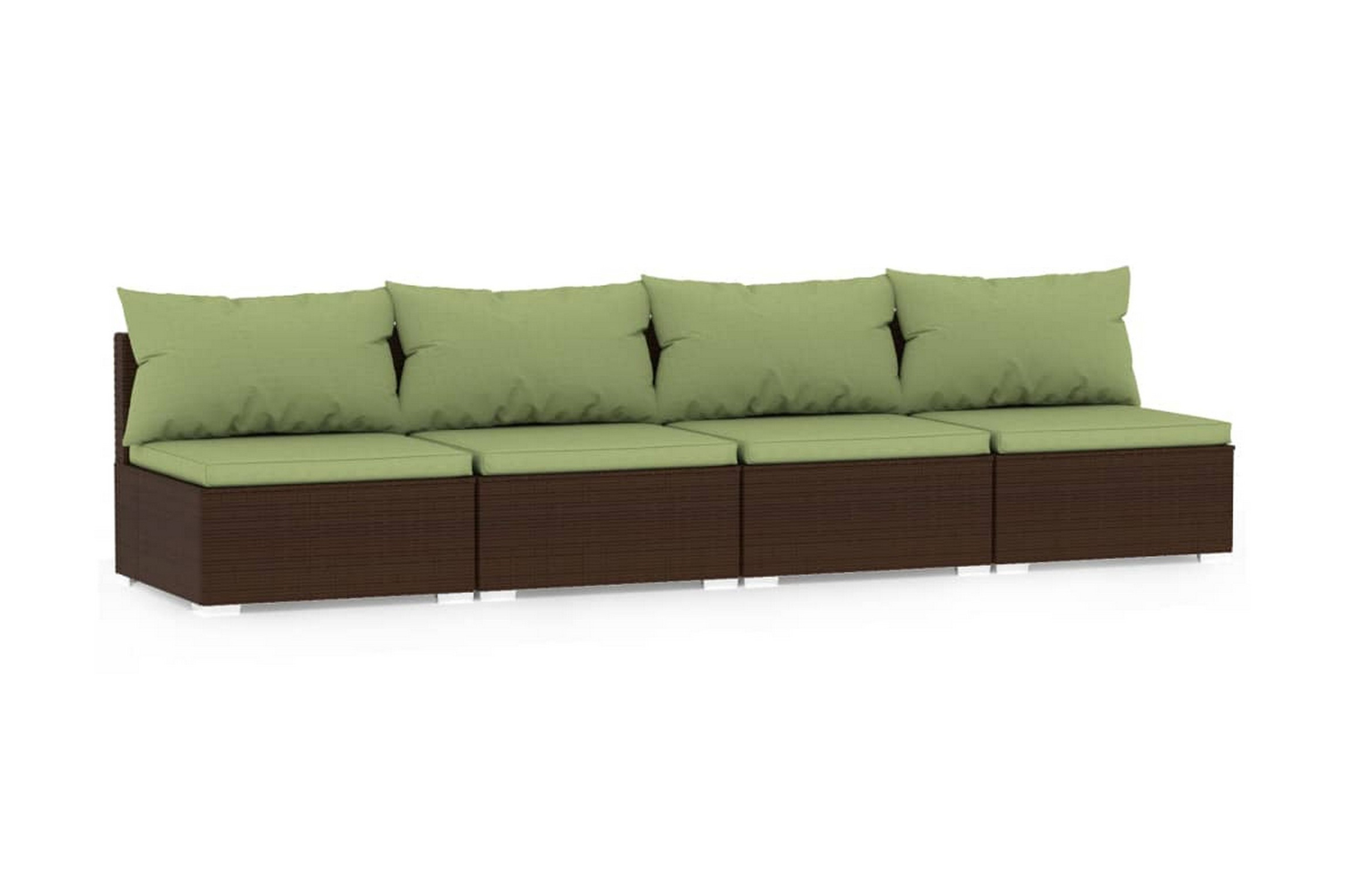 Soffa 4-sits med dynor konstrotting brun – Brun/Grön