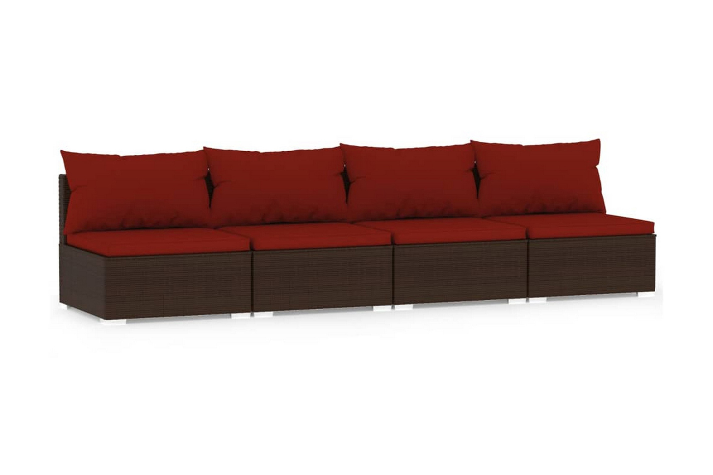 Soffa 4-sits med dynor konstrotting brun – Brun/Röd