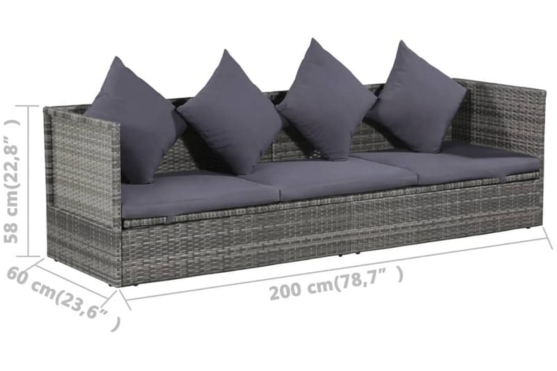 Solsäng 200x60 cm konstrotting grå - Grå - Utemöbler - Utesoffor & bänkar - Loungesoffa