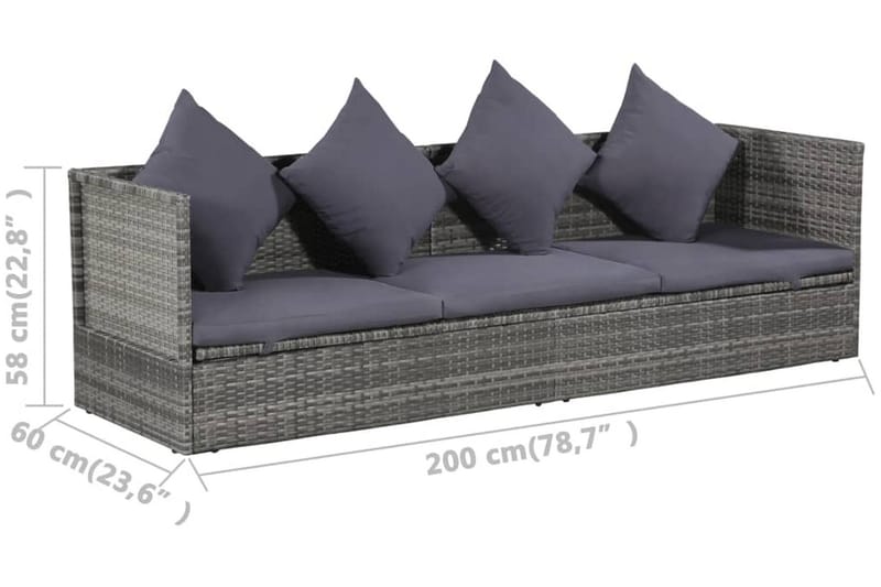 Solsäng 200x60 cm konstrotting grå - Grå - Loungemöbler - Loungesoffa