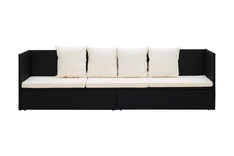 Solsäng med dyna & kuddar konstrotting svart - Svart - Utemöbler - Utesoffor & bänkar - Loungesoffa