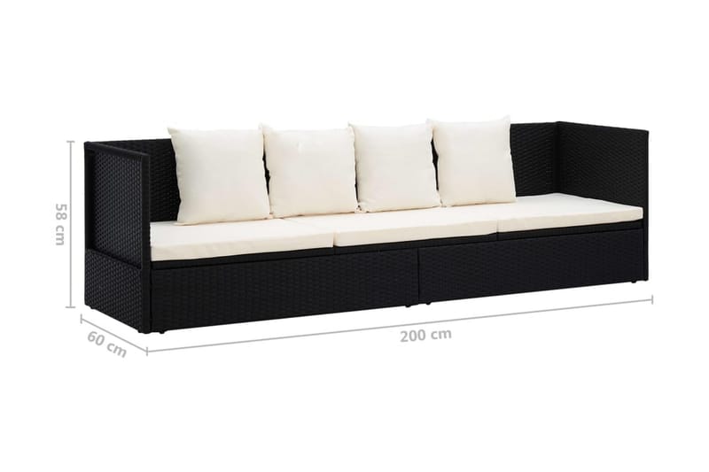 Solsäng med dyna & kuddar konstrotting svart - Svart - Utemöbler - Utesoffor & bänkar - Loungesoffa