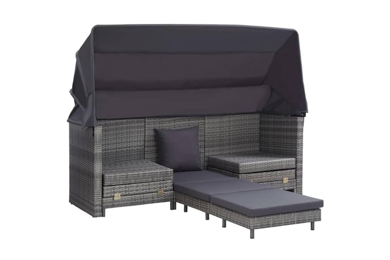 Trädgårdssäng 3-sits förlängningsbar med tak konstrotting gr - Grå - Utemöbler - Utesoffor & bänkar - Loungesoffa